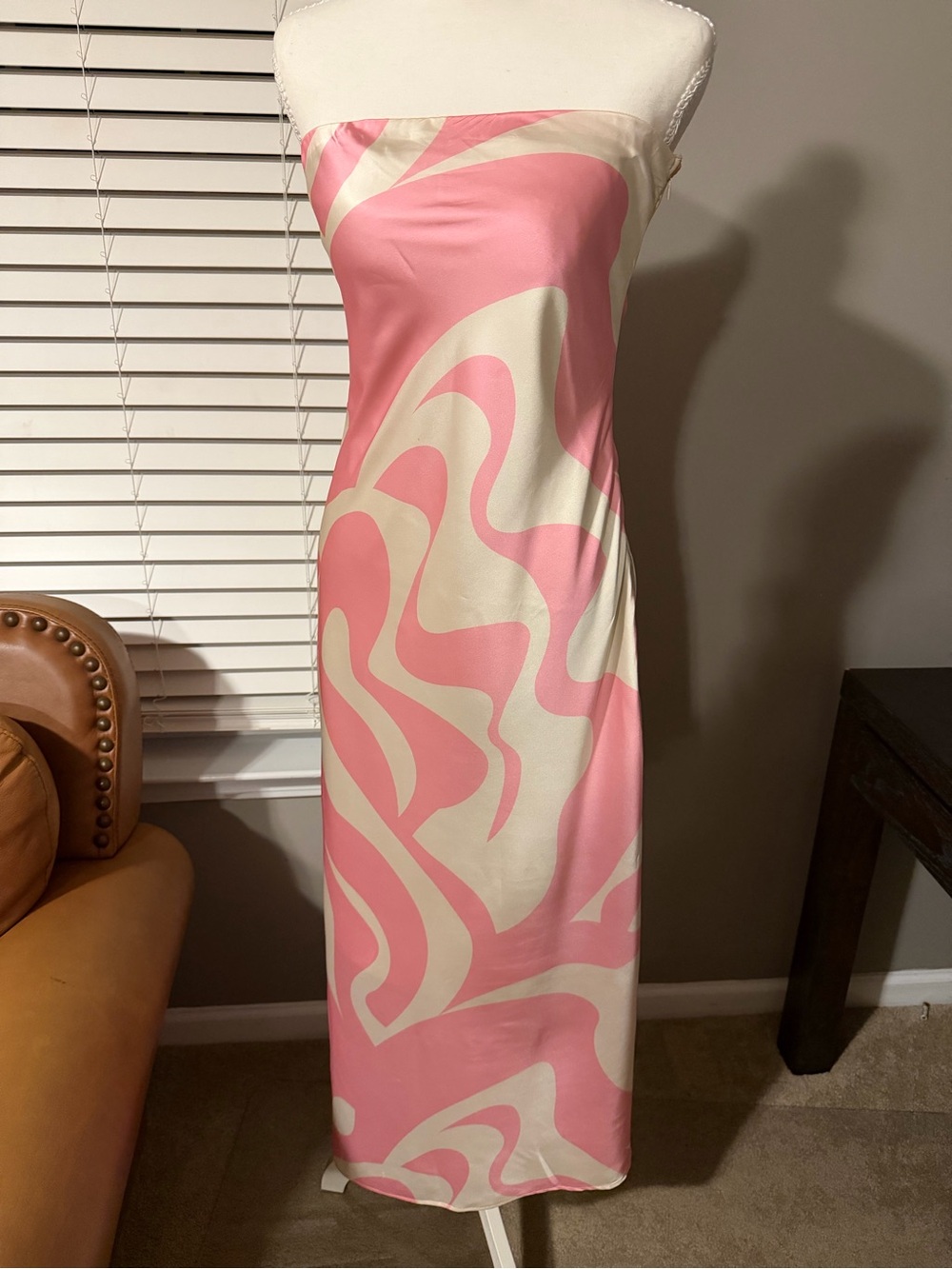 Strapless Pink & Cream Patterned Maxi Dress